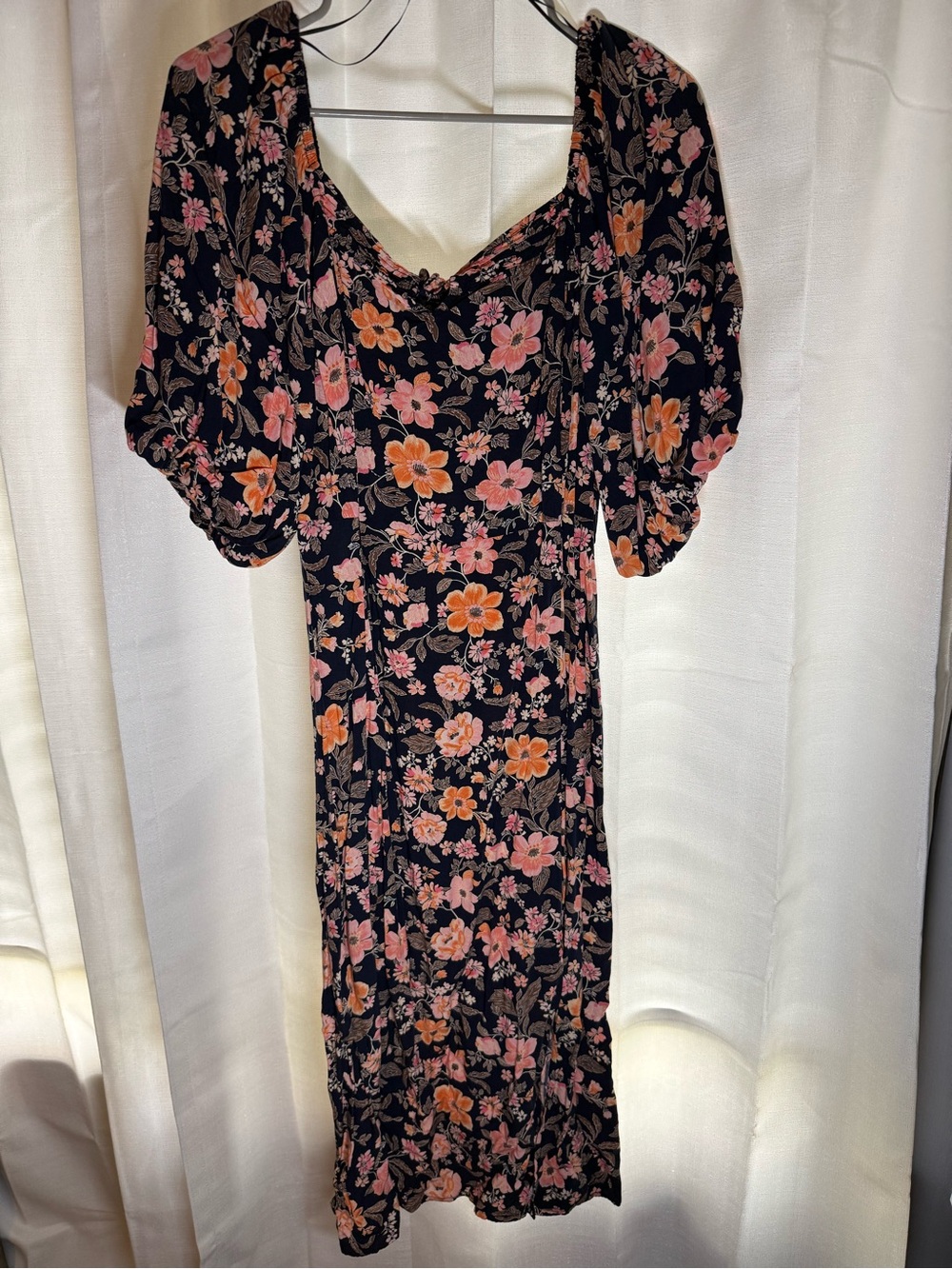 Old Navy Navy Midi Dress with Pink & Orange Floral Print